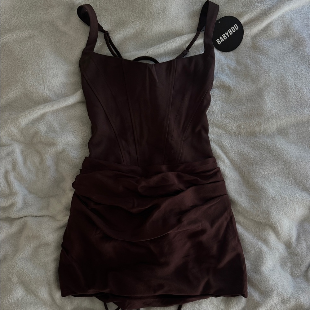 Brown Mini Dress with Square Neck - Picture 5 of 6